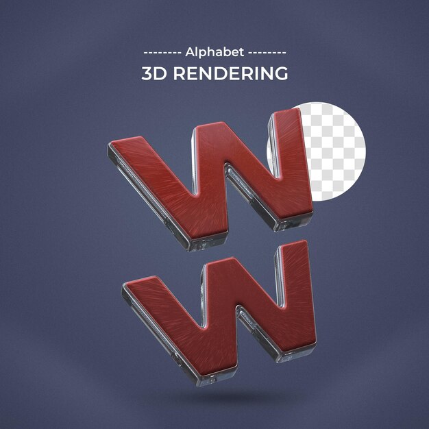Lettera W 3d rendering sfondo trasparente