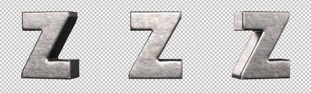 Lettera Z da una collezione di lettere in ferro graffiato. Isolato. Rendering 3D