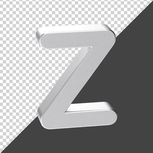 lettera z in argento nel rendering 3d lettera realistica 3d z