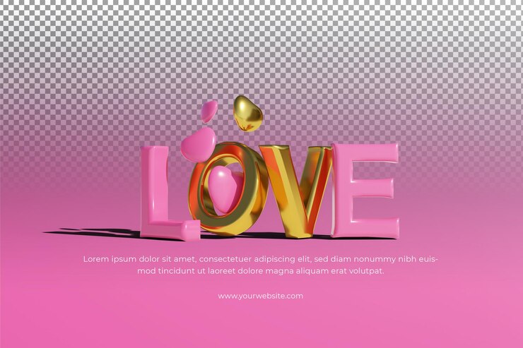 PSD lettere d'amore in oro e rosa con cuori simbolo rendering 3d isolato psd premium