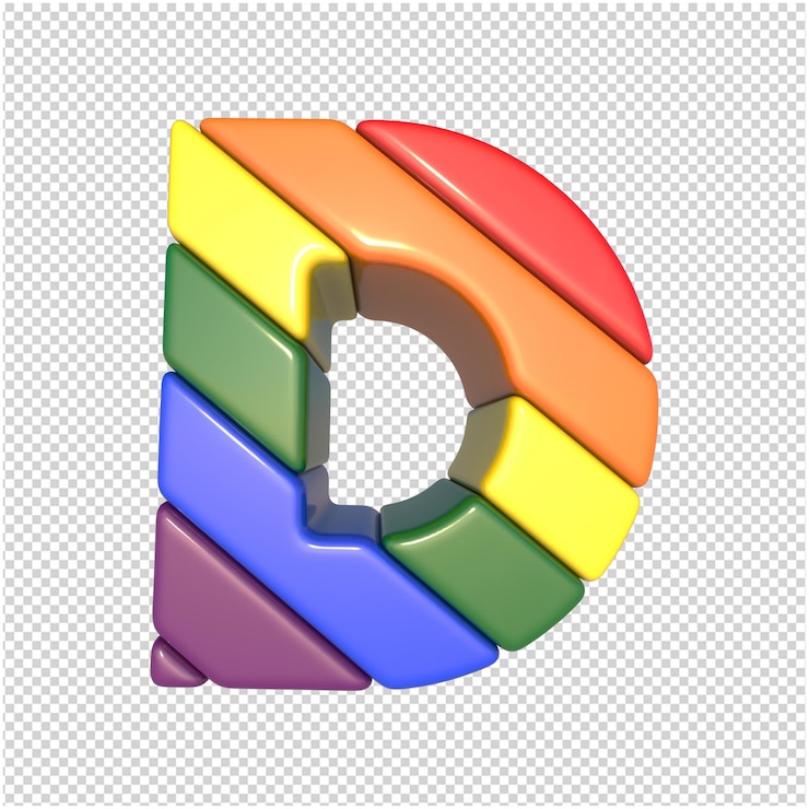 PSD lettere lgbt bandiera vista diagonalmente dal basso. 3d maiuscola d