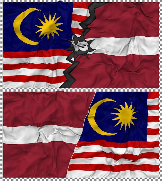 Lettonie contre la Malaisie Half Combined Flag Cloth Bump Texture Rendering 3D