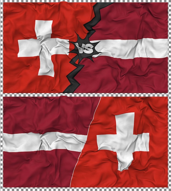 Lettonie contre la Suisse Half Combined Flag Cloth Bump Texture Rendering 3D