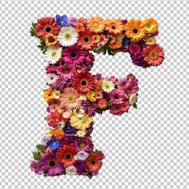 Une lettre 3D 39F39 fabriquée à partir de fleurs colorées placées sur un fond blanc