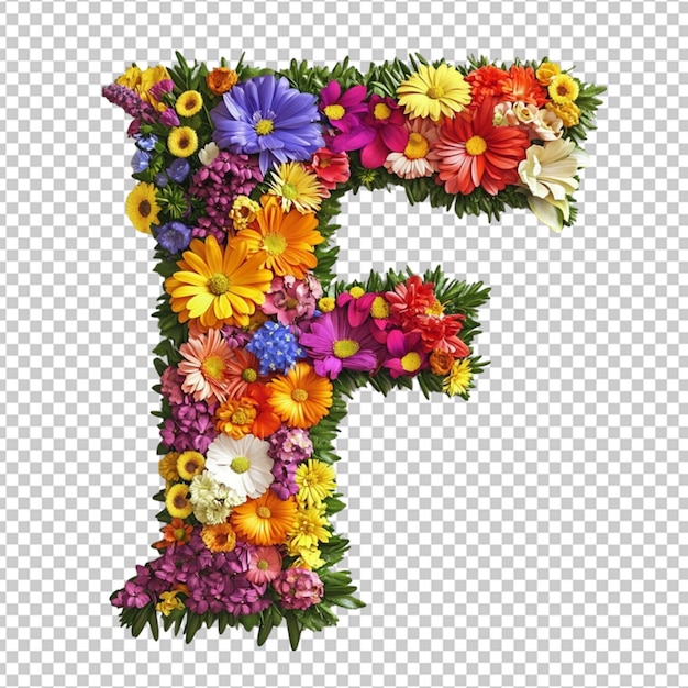 Une lettre 3D 39F39 fabriquée à partir de fleurs colorées placées sur un fond blanc