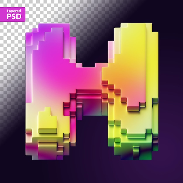 PSD lettre 3d faite de pixels colorés