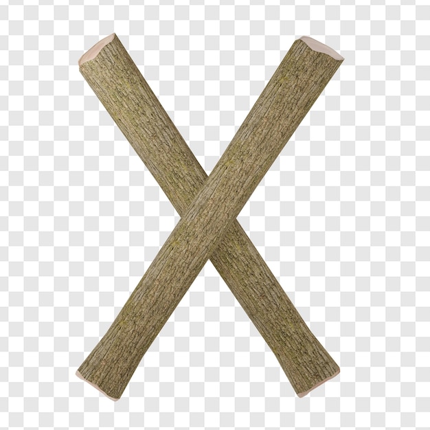 PSD lettre 3d x dans le style des rondins de bois isolés 3d illustration