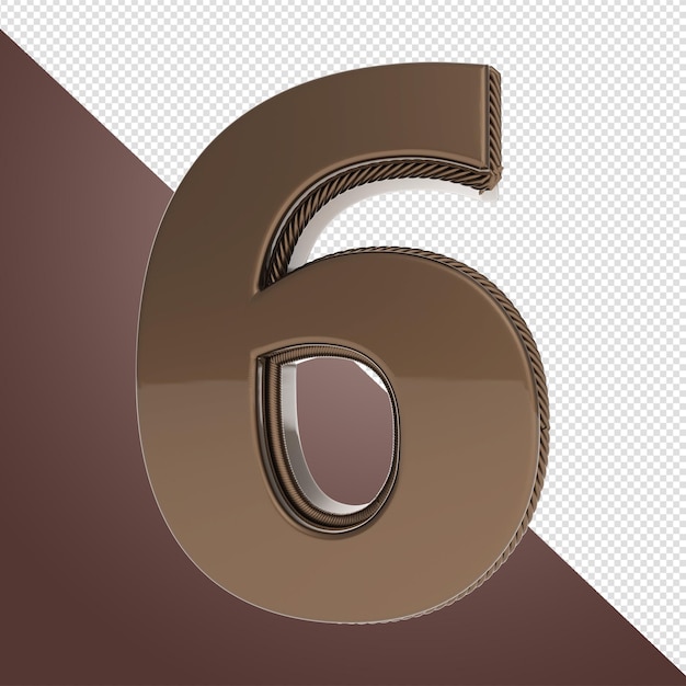 Une lettre 6 marron et marron avec un fond marron.