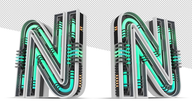 Lettre de l'alphabet 3D avec effet de lumière néon vert