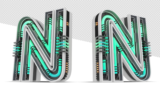 PSD lettre de l'alphabet 3d avec effet de lumière néon vert