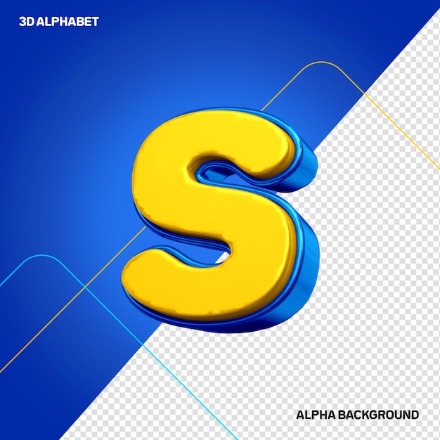 Lettre de l'alphabet 3D S jaune avec bleu