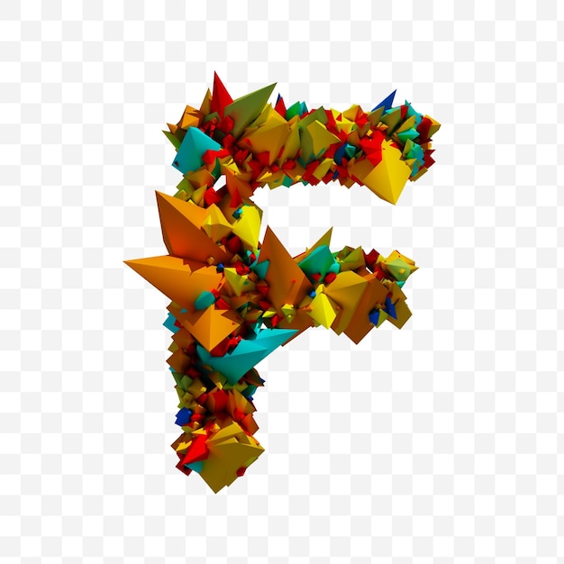 Lettre de l'alphabet exploser coloré f sur fond blanc illustration 3D