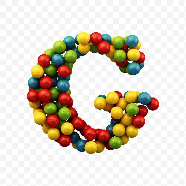 PSD lettre de l'alphabet g faite de boules colorées avec fond isolé