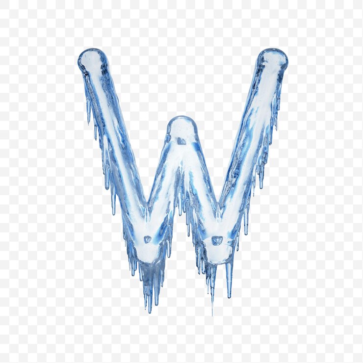 PSD lettre de l'alphabet w fait de glace fondante bleue isolée sur fond transparent