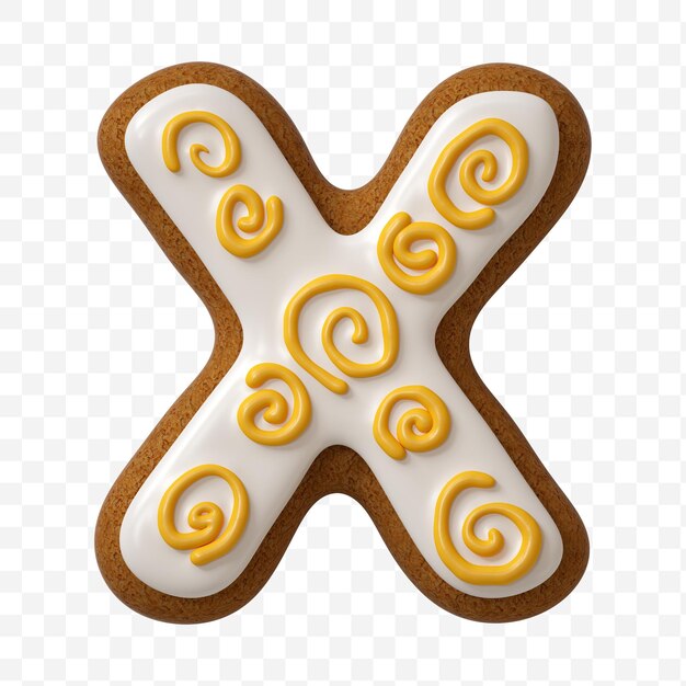 PSD lettre de l'alphabet x faite de biscuit de pain d'épice de couleur isolé
