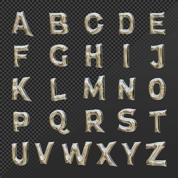 Lettre de ballon alphabets argent rendu 3d à partir d'un angle de vue en perspective au niveau des yeux au centre droit