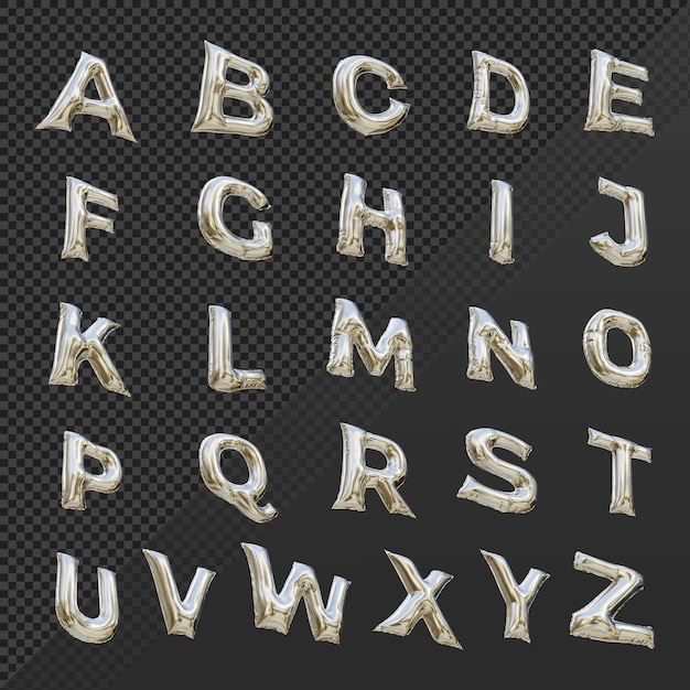 Lettre de ballon alphabets argent rendu 3d à partir d'une vue en perspective en bas à gauche