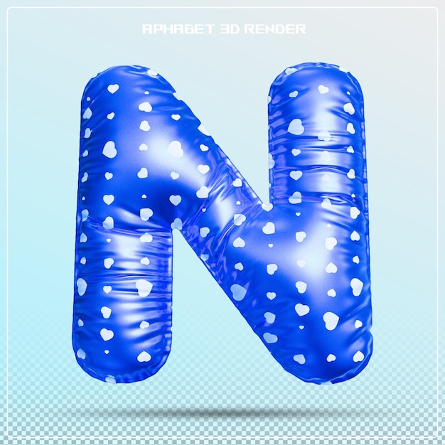 lettre bulle N police bleue alphabet rendu en 3D