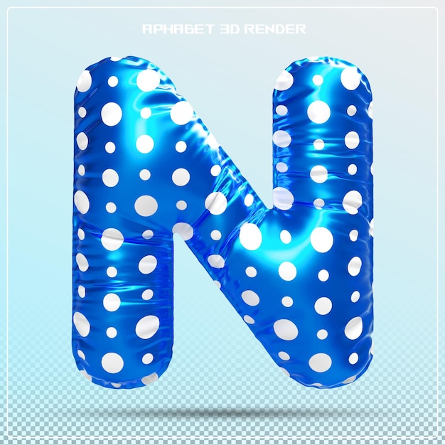 Lettre bulle N police bleue alphabet rendu en 3D