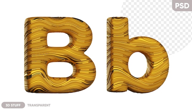 PSD lettre dorée b avec une illustration 3d de texture ondulée brillante