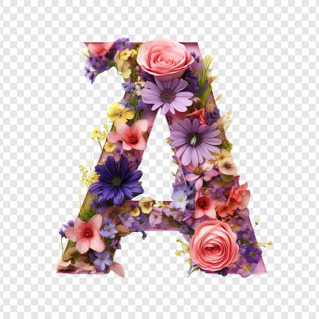 Une lettre avec des éléments de fleur fleur faite de fleur 3D isolée sur un fond transparent