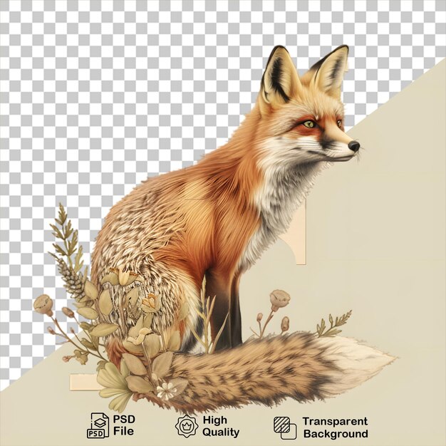 PSD la lettre f avec un renard et des fleurs sur un fond transparent inclut un fichier png