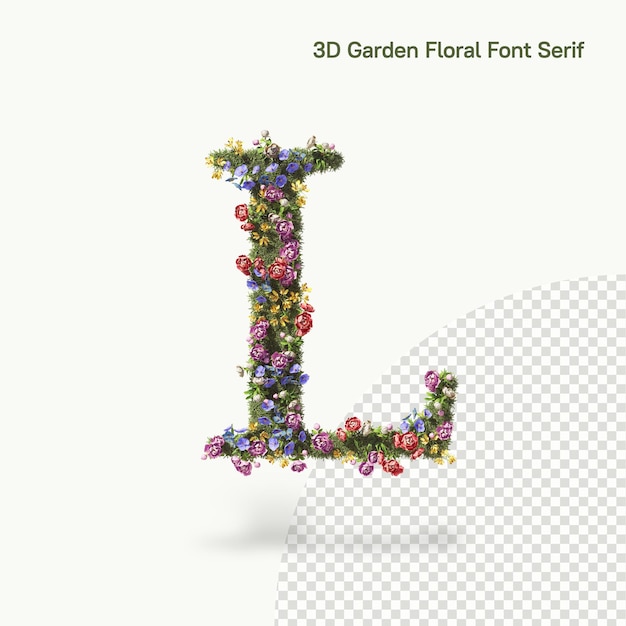 La lettre florale L de l'alphabet est un serif de fleurs et de plantes de jardin.
