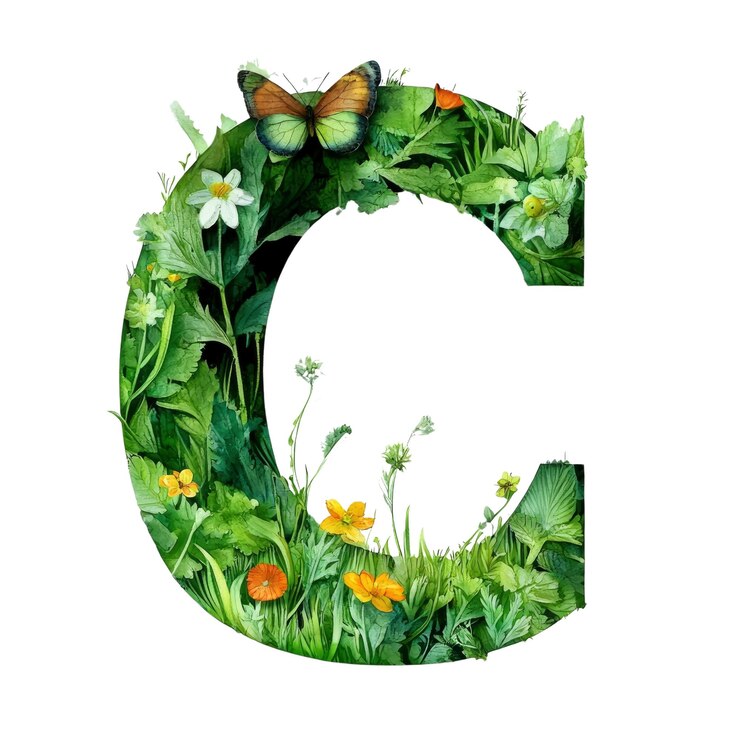 PSD la lettre florale c avec le papillon