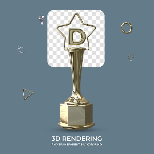 PSD lettre d gold trophy rendu 3d fond transparent