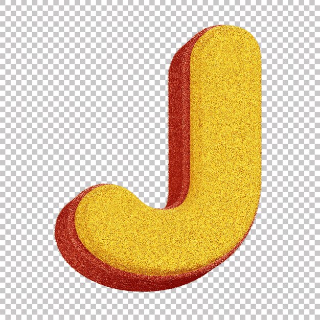 PSD lettre j pailletée 3d pour composition de carnaval jaune avec contour rouge sur fond transparent