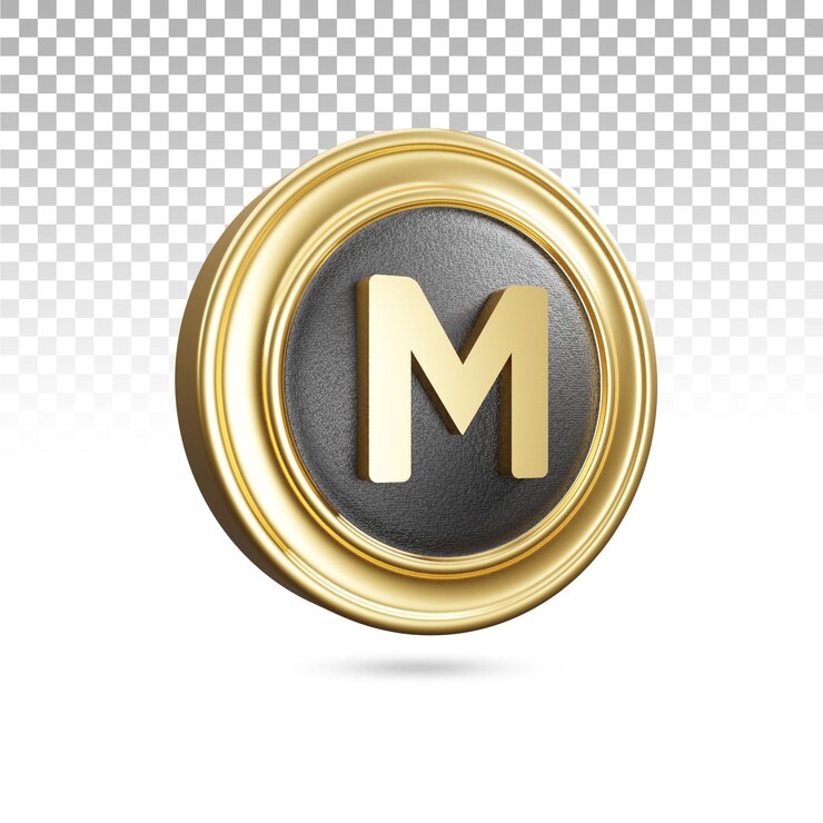 Lettre m d'or majuscule dans le rendu 3d