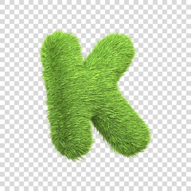 PSD la lettre majuscule k en forme d'herbe verte luxuriante isolée sur un fond blanc vue latérale