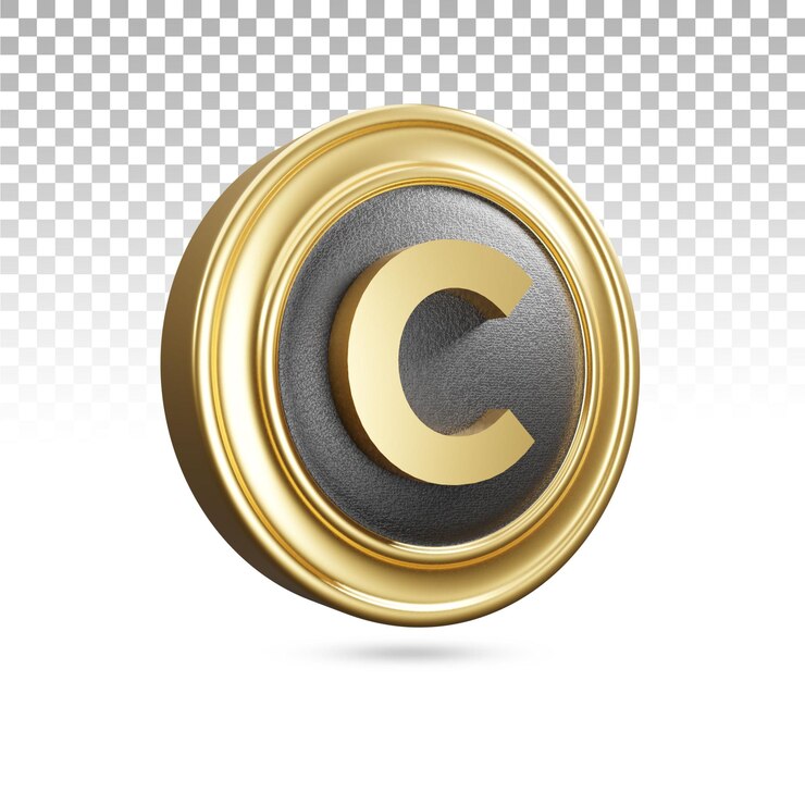 Lettre c d'or majuscule dans le rendu 3d