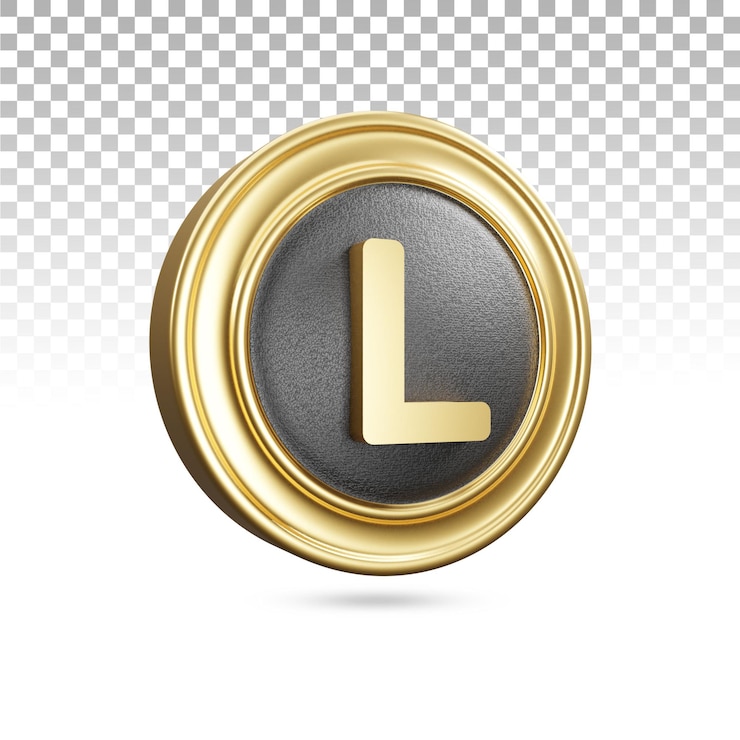 PSD lettre l d'or majuscule en rendu 3d