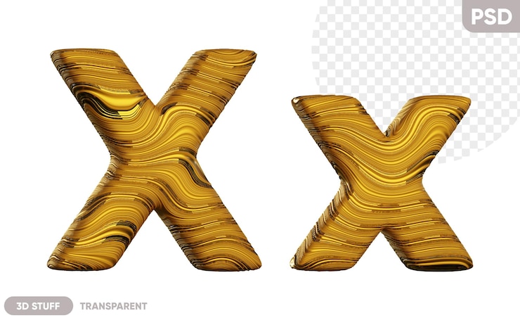 PSD lettre d'or x avec une illustration 3d de texture ondulée brillante