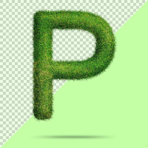 PSD lettre p avec de l'herbe 3d réaliste