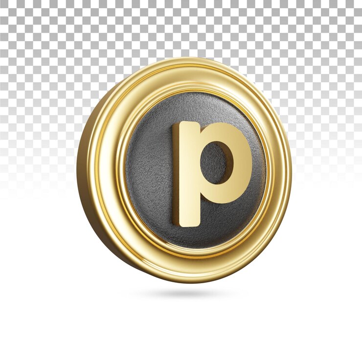 Lettre p d'or minuscule en rendu 3d