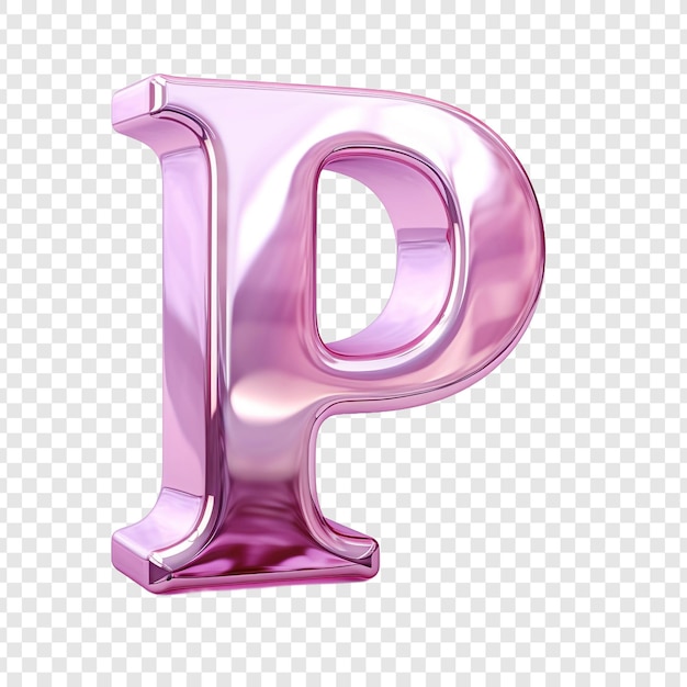 PSD la lettre p en verre rose métallique isolée sur fond transparent