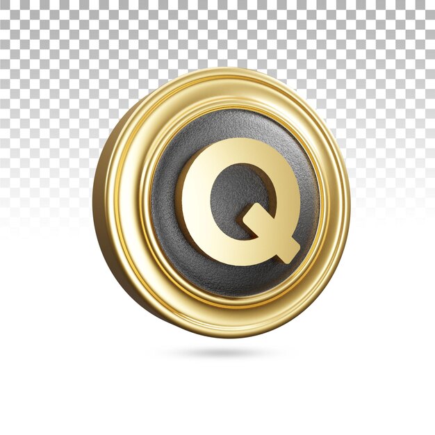 Lettre Q d'or majuscule dans le rendu 3d