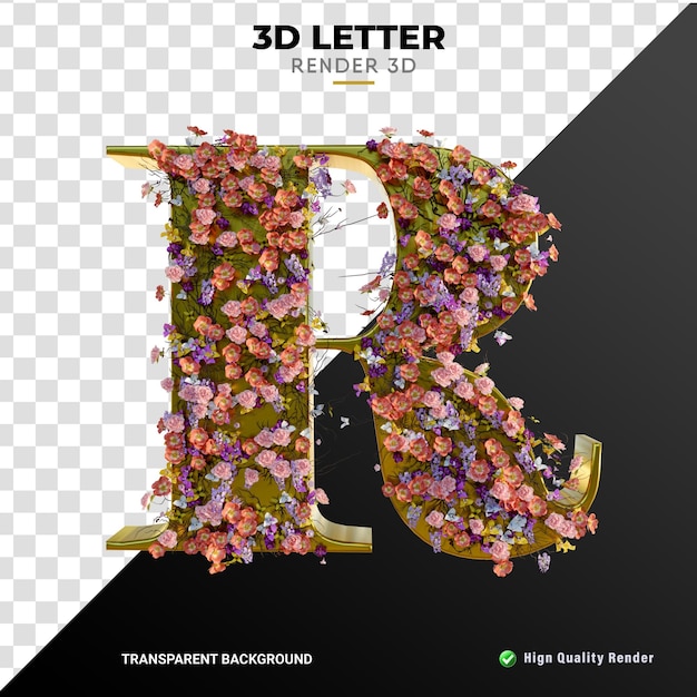 Lettre R édition de fleurs 3d rendu réaliste de haute qualité