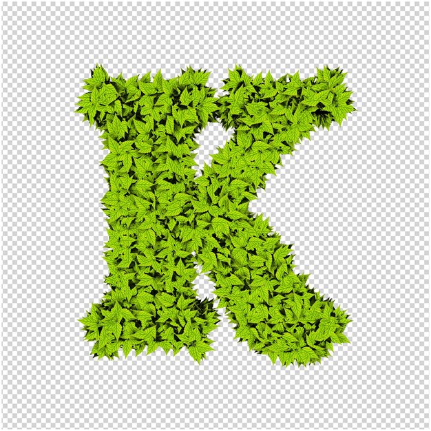 Lettre de rendu 3d de feuilles vertes