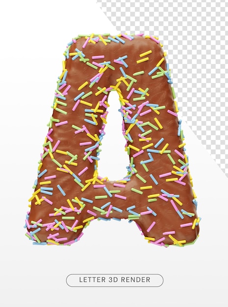 PSD lettre a avec texture chocolat et pépites colorées sur fond transparent en rendu 3d