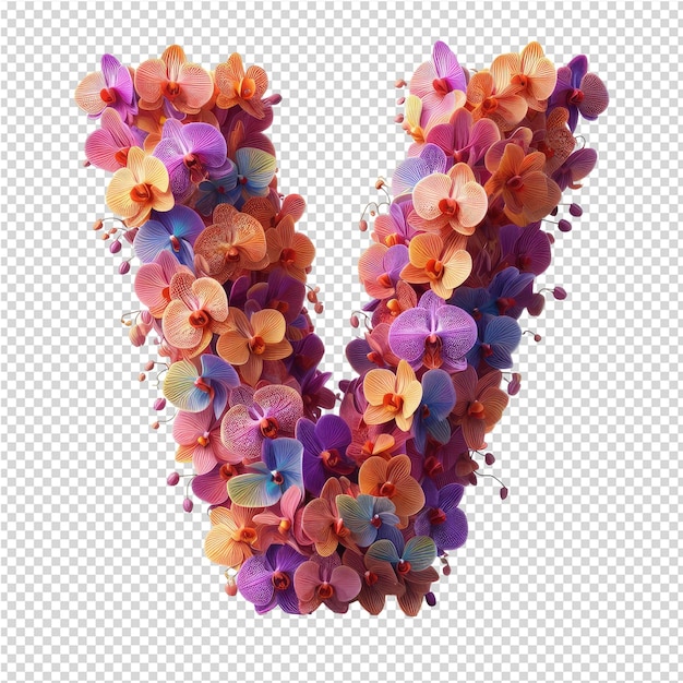 PSD une lettre v colorée faite de fleurs