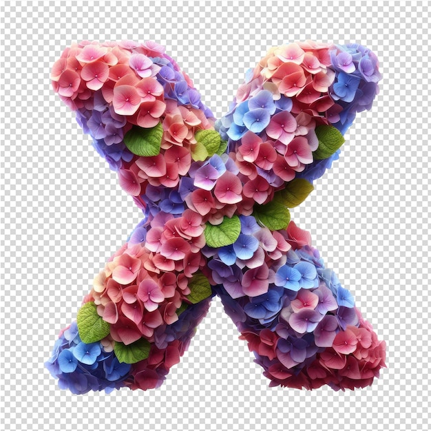 PSD une lettre x colorée faite de fleurs