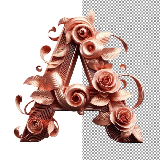 PSD des lettres 3d à fusion florale conçues avec des fleurs et des feuilles sur une toile transparente