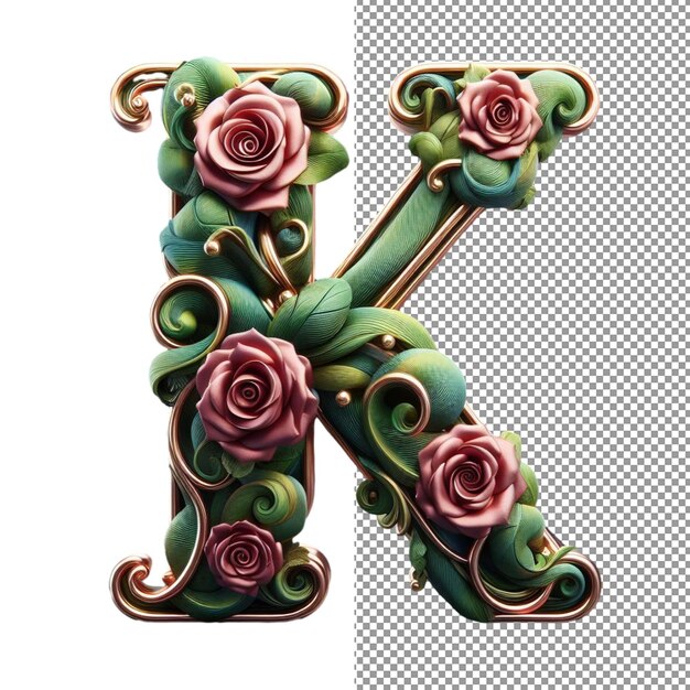 PSD des lettres 3d à fusion florale conçues avec des fleurs et des feuilles sur une toile transparente