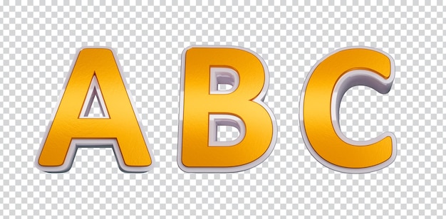 PSD lettres de l'alphabet en rendu 3d, abc, deuxième pose, or et blanc