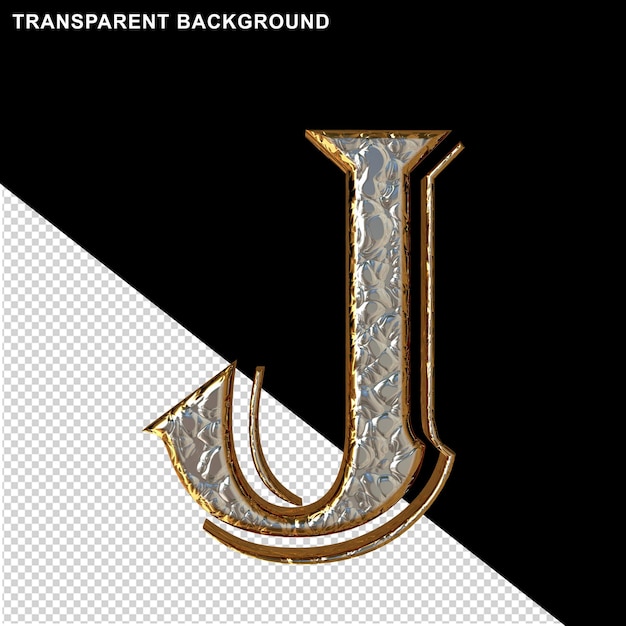 Lettres d'argent dans un cadre doré lettre j