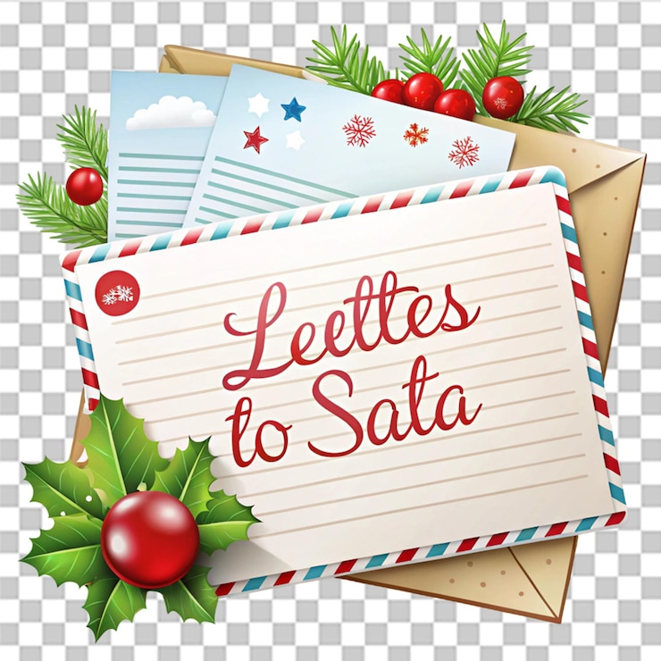 PSD lettres au père noël illustration isolée sur fond transparent