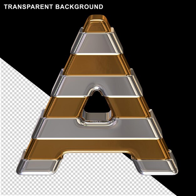 PSD lettres dorées avec lanières argentées horizontales lettre majuscule a
